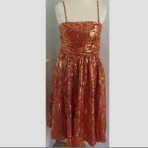Vintage All Saints Orange & Gold Strapless Dress